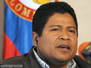 In Bogota, Colombia, last week, Luis Evelis Andrade denounces the killings of Indians by FARC rebels.