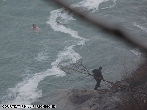 The man was in the near-freezing water for "40-plus" minutes before he was rescued.