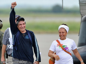 Sen. Piedad Cordoba, right, of Colombia accompanies former hostage Sigifredo Lopez in February.