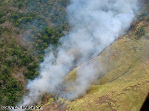Evidence of deforestation near the Congo Arriba river in Panama's Darien Province, April 2008. 