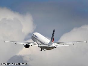 A file photo shows an Air France jet on take off. Some 228 passengers are aboard the missing aircraft.