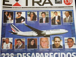 The front page of a Brazil newspaper reports on the disappearance of the plane's 228 passengers and crew.