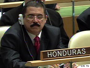 Ousted Honduran President Jose Manuel Zelaya appears Tuesday at the U.N. General Assembly.