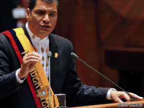 Correa speaks during the swearing-in ceremony for his second term in office.