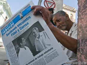 A man in Havana, Cuba, reads a newspaper on Sunday featuring a picture of a healthy-looking Fidel Castro.