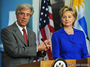 Uruguayan President Tabare Vazquez met and Secretary of State Hillary Clinton in Washington on Tuesday.