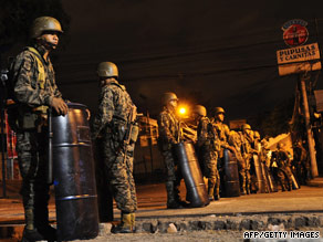 Honduran troops are in force near the Brazilian Embassy on Tuesday in Tegucigalpa, Honduras.