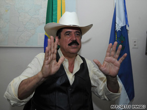 Ousted Honduran President Jose Manuel Zelaya faces reporters Thursday at Brazil's Embassy in Tegucigalpa.