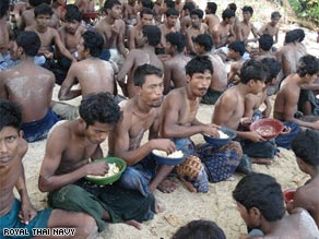 Photograph released by Thai navy showing a group of illegal immigrants captured on December 12.