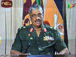 Sri Lankan army chief Sarath Fonseka says a key Tamil town has been taken in a national TV broadcast Sunday.