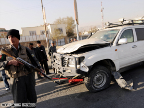 Afghan police at the site of a  deadly suicide attack in Kabul last November.