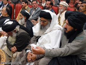 A pro-Taliban delegation attends a meeting with government officials in Peshawar, Pakistan, on Monday.