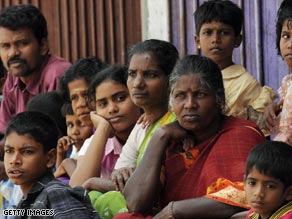 Tamil residents at a protest at which rebels were denounced for allegedly using civilians as human shields.