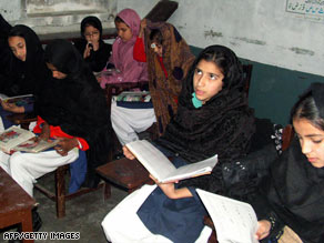Girls study this week in Pakistan's Swat Valley. Education for girls is an issue in peace talks there.