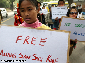 Protesters demand democracy for Myanmar at a demonstration in New Delhi, India earlier this month.