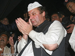 Sharif's party is backing thousands of lawyers who are on a four-day march.