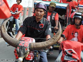 Supporters of Indonesia's Democratic Party of Struggle take part in a campaign event in Jakarta on March 24.