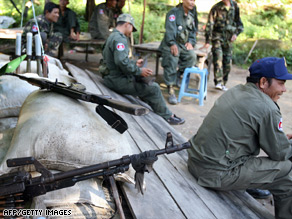 Cambodian troops guard the Preah Vihear temple late last year amid heightened tensions with Thailand.