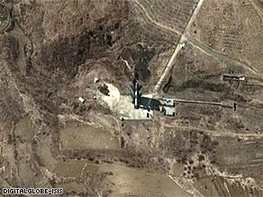 A recent satellite image shows a rocket sitting on its launch pad in northeast North Korea.