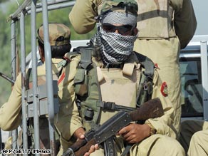 Pakistani security personnel patrol the Buner district.