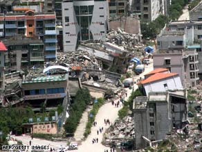 Rubble litters Beichuan, China, nearly a year after an earthquake killed thousands.