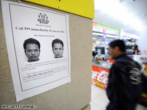 An public alert posted at a supermarket for Mas Selamat Kastari on March 1, 2008, in Singapore.