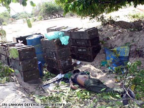 This picture, released by the Sri Lankan defense ministry, is said to be of a dead Tamil Tiger body captured after fighting on May 14, 2009.