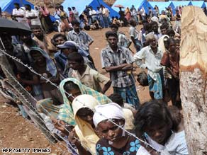 Displaced Tamil civilians at Manik farm in the northern Sri Lankan district of Vavuniya.