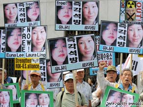 Demonstrators in South Korea last week call for the release of Laura Ling and Euna Lee.