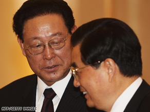 Chinese President Hu Jintao, right, and North Korean Premier Kim Yong Il meet in Beijing this past March.