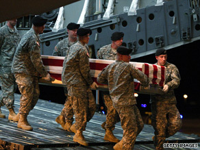 The body of a U.S. soldier killed in Afghanistan arrives in the United States on Monday.