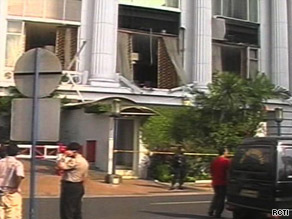 Windows at the Ritz-Carlton are blown out after Friday's blast.