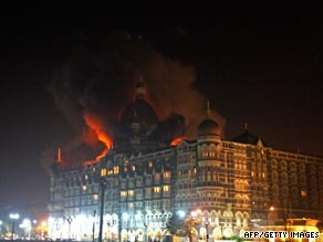 Mumbai's Taj Mahal hotel burns during last November's attack by gunmen.