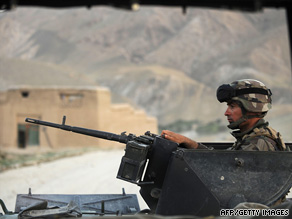 A French soldier mans a gun Sunday during maneuvers in Afghanistan's Kapisa province.