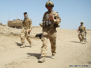 British soldiers patrol in Baba Ji district of Helmand province last month after retaking it from the Taliban.
