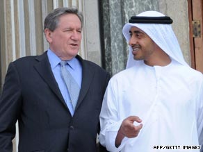 U.S. diplomat Richard Holbrooke chats with U.A.E. counterpart Sheikh Abdullah bin Zayed Al Nahyan.