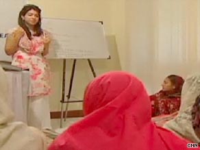 Shiza Shahid, left, a 20-year-old Stanford University student, is helping to teach young girls in Pakistan.