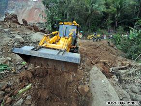 Indonesian rescuers use heavy machinery in the search effort in Cianjur in West Java on Thursday.