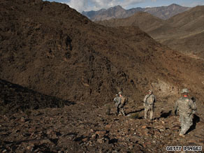 U.S troops investigate Taliban activity on February 21, 2009, in Main, Afghanistan.