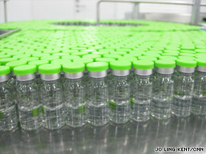 Vials of H1N1 vaccine before they are labeled and packaged.