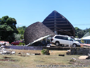 The tsunami wave hit right in the middle of the harbor of Pogo Pogo, the capital.
