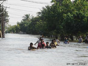 An aerial view of a flood-affected area in Bijapur district in North Karnataka, India.