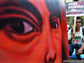 Protesters demand release of Aung San Suu Kyi in front of the United Nations in New York on Wednesday.