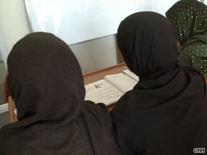 Women at the shelter receiving an education.