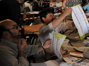 Workers of the Afghan Election Commission check ballots in Kabul earlier this month. 