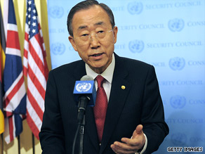 U.N. Secretary General Ban Ki-moon speaks to reporters about the run-off in Afghanistan.