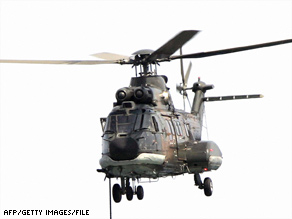 A Super Puma helicopter, similar to the one in this file photo, went down about 120 miles east of Aberdeen.