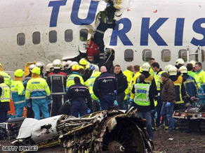 The plane broke into three pieces as it crash-landed short of the runway at Schiphol Airport.