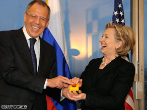 Russian Foreign Minister Sergey Lavrov and Secretary of State Hillary Clinton laugh about their "reset' button.