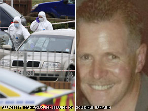 Forensic officers work the crime scene where Constable Stephen Carroll (right) was killed.